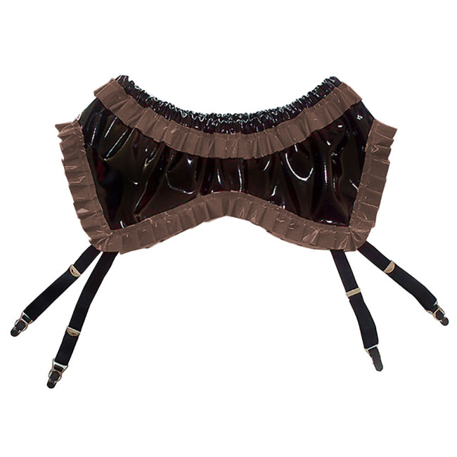 Sexy Party Club Women's Glossy PVC Leather Suspender Belts Skirt Female Elastic Wetlook Garters with Clips Exotic Buttocks Skirt