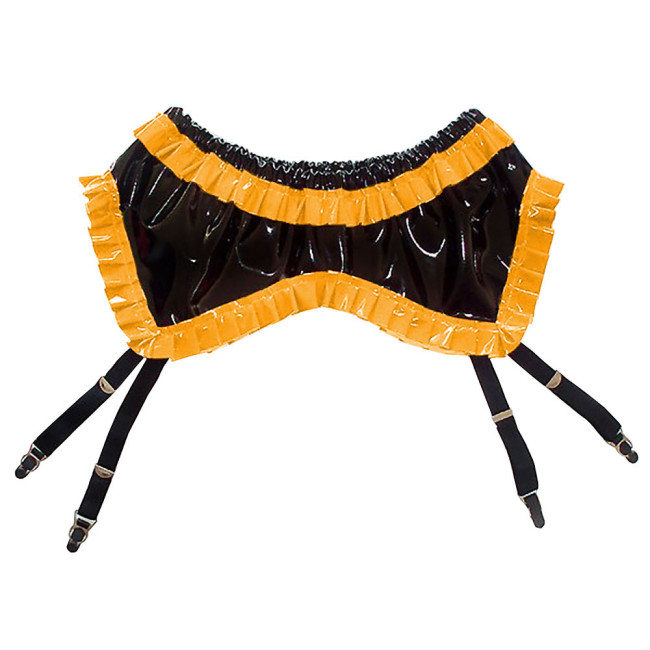 Sexy Party Club Women's Glossy PVC Leather Suspender Belts Skirt Female Elastic Wetlook Garters with Clips Exotic Buttocks Skirt
