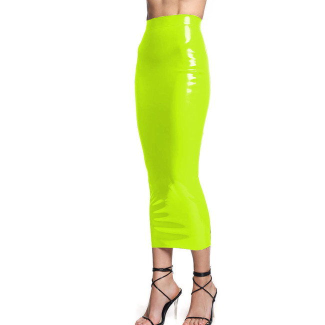 Lady Shiny PVC Leather Midi Pencil Skirts Sexy High Waist Slim Hobble Skirt Elegant Nightclub Glossy Solid Long Skinny Skirts