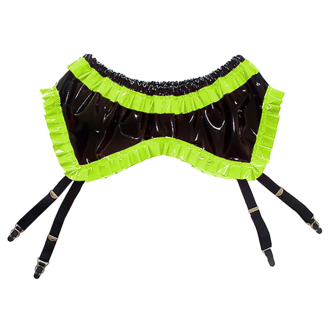Sexy Party Club Women's Glossy PVC Leather Suspender Belts Skirt Female Elastic Wetlook Garters with Clips Exotic Buttocks Skirt