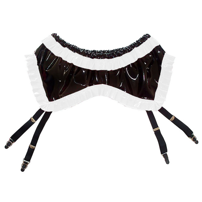 Sexy Party Club Women's Glossy PVC Leather Suspender Belts Skirt Female Elastic Wetlook Garters with Clips Exotic Buttocks Skirt