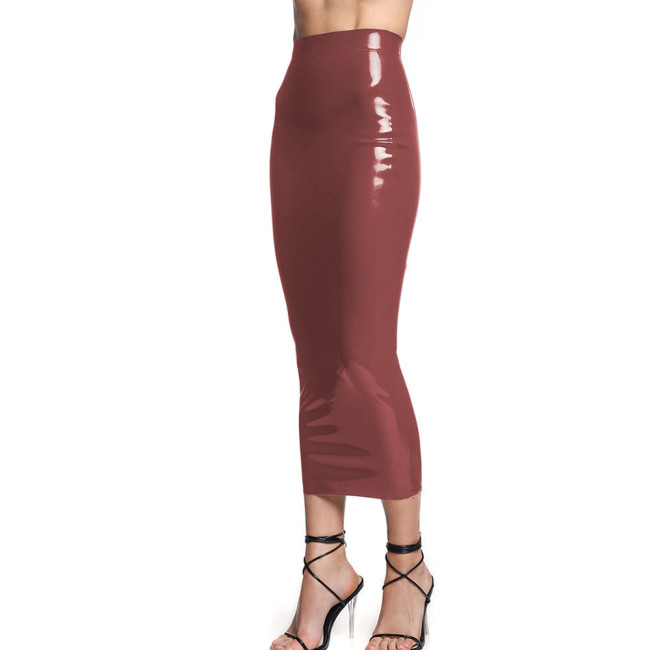 Lady Shiny PVC Leather Midi Pencil Skirts Sexy High Waist Slim Hobble Skirt Elegant Nightclub Glossy Solid Long Skinny Skirts