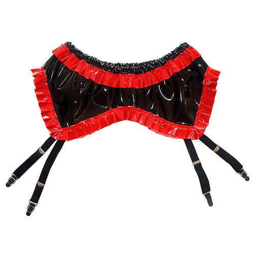 Sexy Party Club Women's Glossy PVC Leather Suspender Belts Skirt Female Elastic Wetlook Garters with Clips Exotic Buttocks Skirt