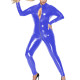 Women High Street Long Sleeve Faux PVC Leather Catsuit Sexy Open Crotch Front Zip Stretch Bodycon Jumpsuits Wetlook Clubwear 7XL