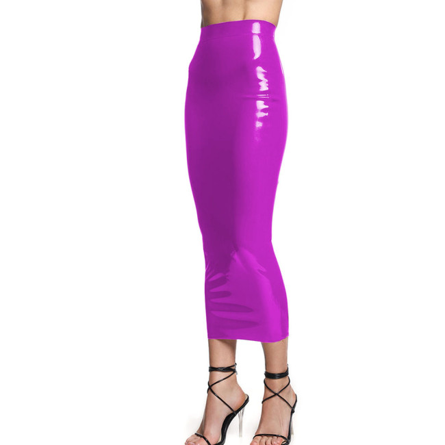 Lady Shiny PVC Leather Midi Pencil Skirts Sexy High Waist Slim Hobble Skirt Elegant Nightclub Glossy Solid Long Skinny Skirts