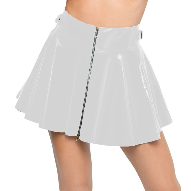 Ladies Zipper High Waist Mini Pleated Skirt Women Sexy Shiny PVC Leather Wet Look Nightclub Short A-line Skirt Female Clubwear
