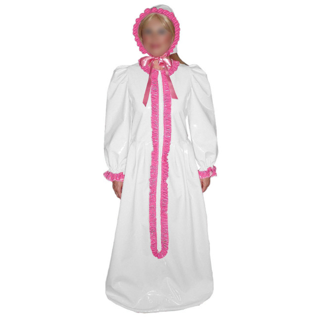 Lolita Long Sleeve Glossy PVC Leather Bodysuits with Hat Exotic Ruffles Sleeping Bag Sweet Party Bondage Sack Cosplay Costumes