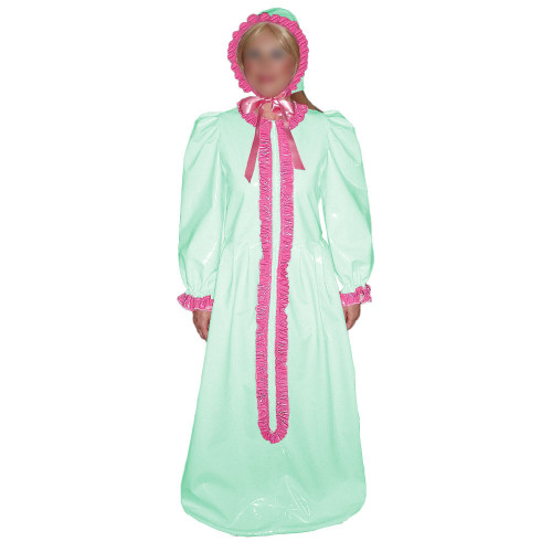 Lolita Long Sleeve Glossy PVC Leather Bodysuits with Hat Exotic Ruffles Sleeping Bag Sweet Party Bondage Sack Cosplay Costumes