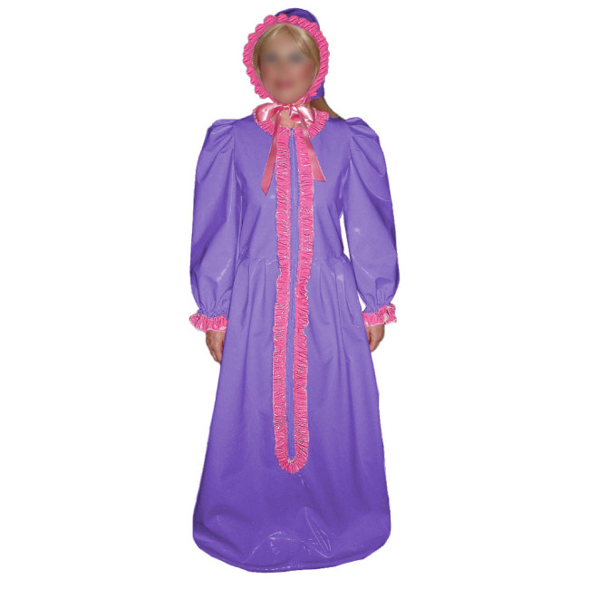Lolita Long Sleeve Glossy PVC Leather Bodysuits with Hat Exotic Ruffles Sleeping Bag Sweet Party Bondage Sack Cosplay Costumes