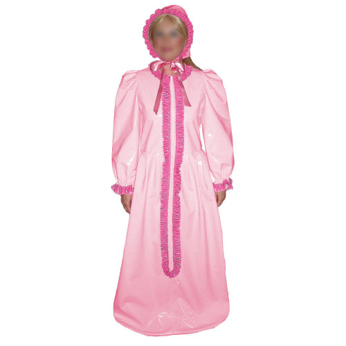Lolita Long Sleeve Glossy PVC Leather Bodysuits with Hat Exotic Ruffles Sleeping Bag Sweet Party Bondage Sack Cosplay Costumes