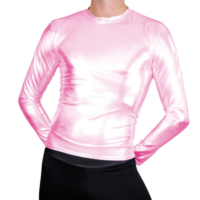 Fashion Male Long Sleeve T-shirt Festival Rave Party Round Neck Tops Punk Shiny Metallic Clubwear Men‘s Clothing Streetwear 7XL