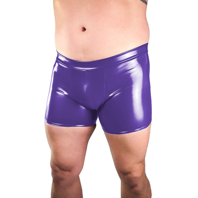 Mens Wet Look PVC Club Shorts Male Shiny Faux Leather Convex Pouch Boxer Raves Party Elastic Hot Pants Exotic Sissy Underpants