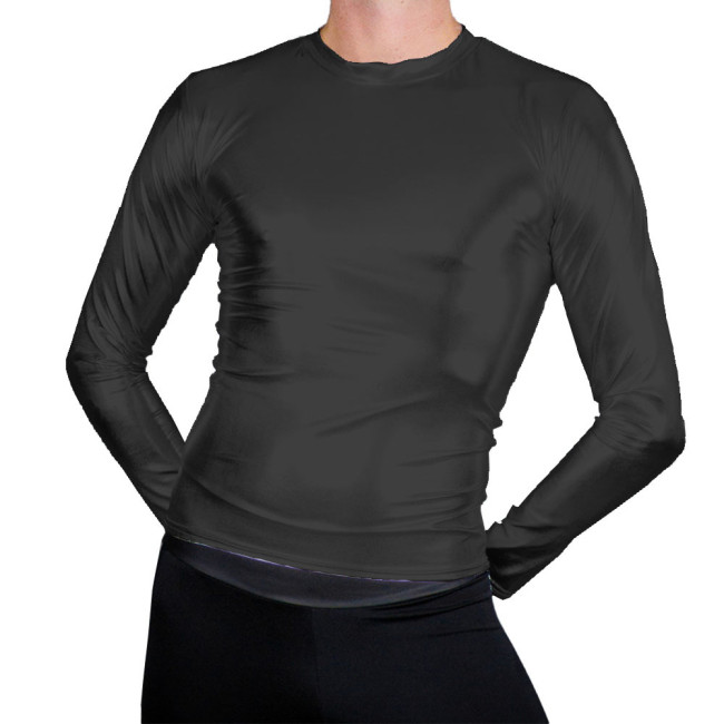 Fashion Male Long Sleeve T-shirt Festival Rave Party Round Neck Tops Punk Shiny Metallic Clubwear Men‘s Clothing Streetwear 7XL