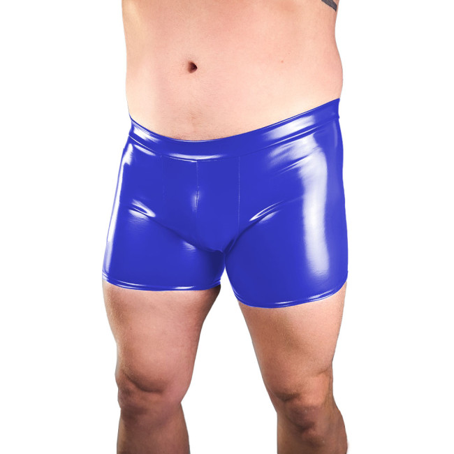 Mens Wet Look PVC Club Shorts Male Shiny Faux Leather Convex Pouch Boxer Raves Party Elastic Hot Pants Exotic Sissy Underpants