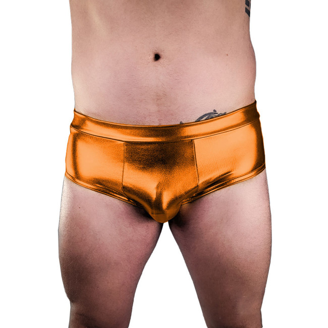 Men Metallic Shiny Shorts Rave Party Club Convex Pouch Boxer Elastic Sexy Low Rise Short Pants Sissy Underpants Exotic Clothing