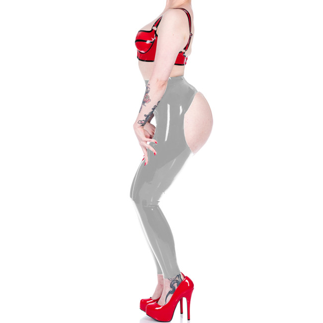 Womens Erotic Sexy Glossy PVC Leather Pants High Waist Open Hips Tights Leggings Exotic Pencil Pants Spanking Lingerie Clubwear