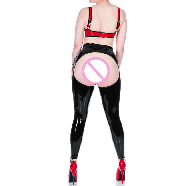 Womens Erotic Sexy Glossy PVC Leather Pants High Waist Open Hips Tights Leggings Exotic Pencil Pants Spanking Lingerie Clubwear