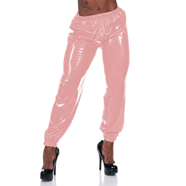Office Lady High Waist PVC Leather Pants Women Casual Loose Bloomers Fashion Vinyl Patent Leather Stretch Trousers Clubwear 7XL