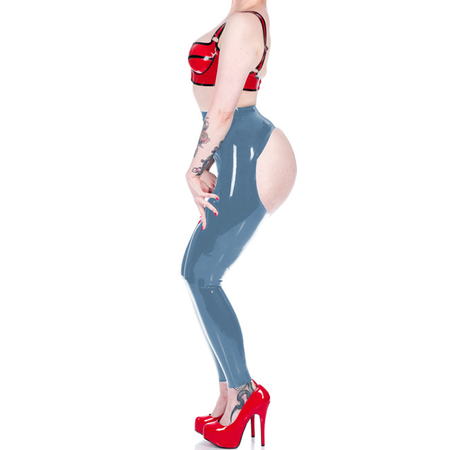Womens Erotic Sexy Glossy PVC Leather Pants High Waist Open Hips Tights Leggings Exotic Pencil Pants Spanking Lingerie Clubwear