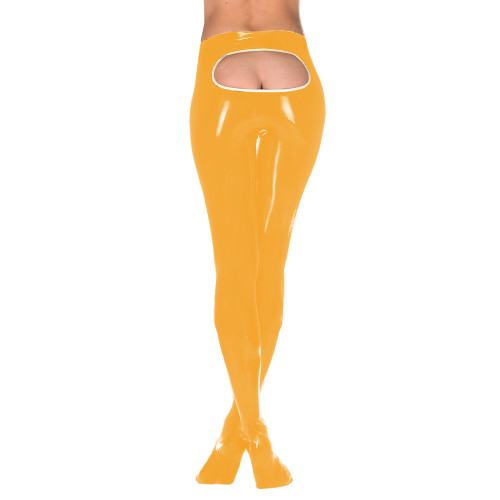 Sexy Women Erotic Wet PVC Leather Leggings Exotic Open Butt Pantyhose Pants High Waist Vinyl Skinny Stretchy Trousers Clubwear