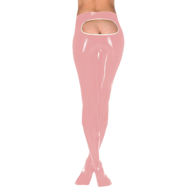 Sexy Women Erotic Wet PVC Leather Leggings Exotic Open Butt Pantyhose Pants High Waist Vinyl Skinny Stretchy Trousers Clubwear