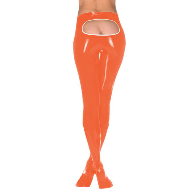 Sexy Women Erotic Wet PVC Leather Leggings Exotic Open Butt Pantyhose Pants High Waist Vinyl Skinny Stretchy Trousers Clubwear