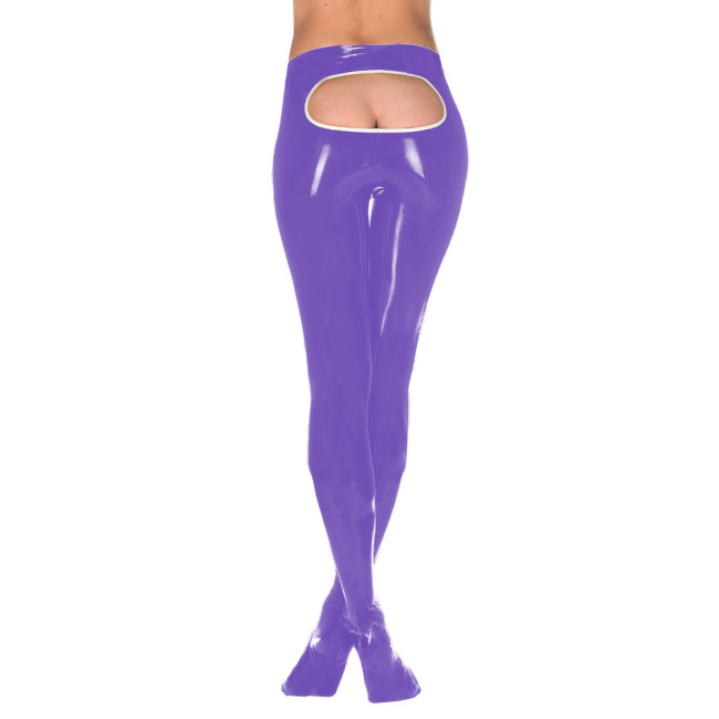 Sexy Women Erotic Wet PVC Leather Leggings Exotic Open Butt Pantyhose Pants High Waist Vinyl Skinny Stretchy Trousers Clubwear