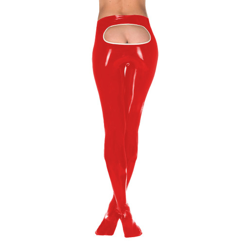 Sexy Women Erotic Wet PVC Leather Leggings Exotic Open Butt Pantyhose Pants High Waist Vinyl Skinny Stretchy Trousers Clubwear