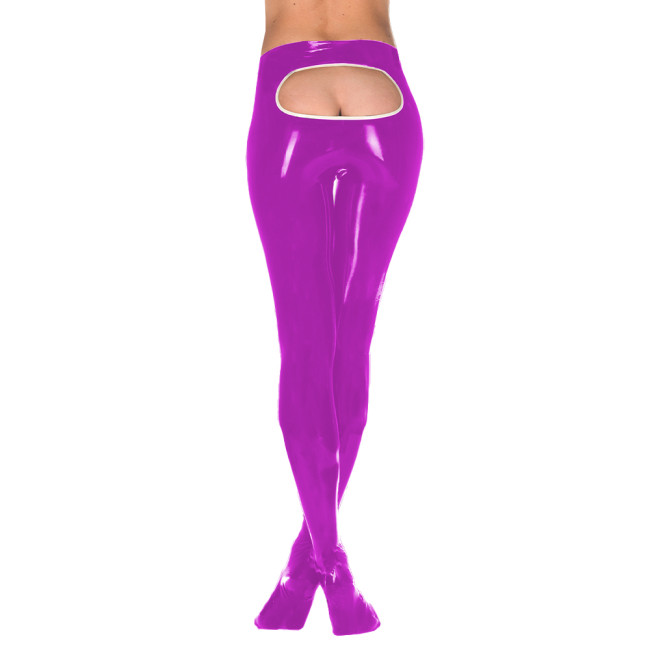 Sexy Women Erotic Wet PVC Leather Leggings Exotic Open Butt Pantyhose Pants High Waist Vinyl Skinny Stretchy Trousers Clubwear