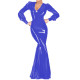 Sexy Women Cocktail Party V-neck Maxi Dress Vinyl PVC Leather Club Long Dress Female Long Sleeve Floor-length Robe Vestidos 7XL