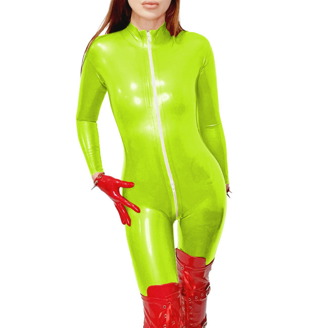 Women Mock Neck Faux PVC Leather Jumpsuit Rave Party Female Bodysuit Tight Clubwear Sissy Nightclub Rompers Wet Cosplay Outfits