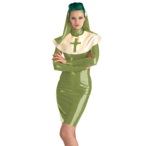 Sexy Latex Nun Outfit  with Headgear Long Sleeve Sister Uniform Halloween Cosplay Costumes Fancy Clothing 7XL Nun Dress