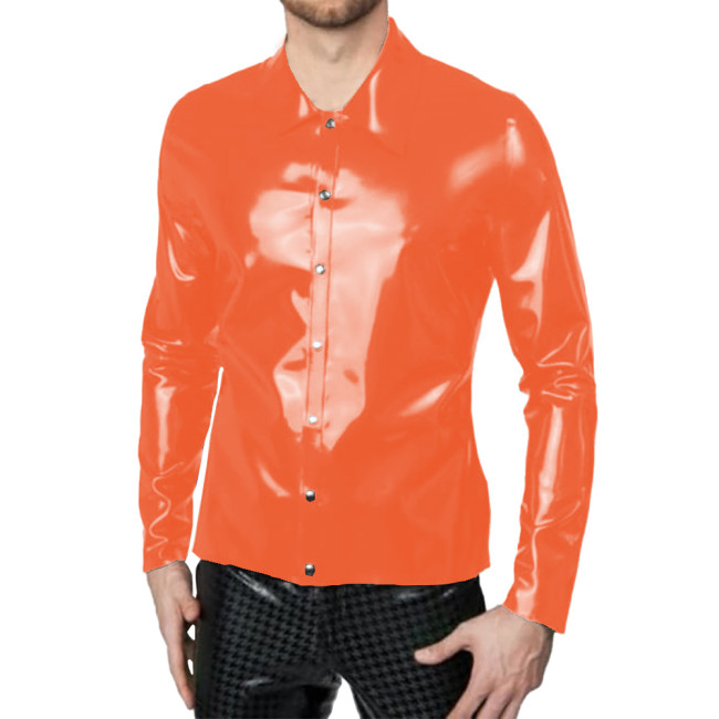 Mens Sexy Shiny Leather Shirt Glossy PVC Long Sleeve Male Blouse Wetlook Button-up Tops Nightclub Party Stage Performance Wear