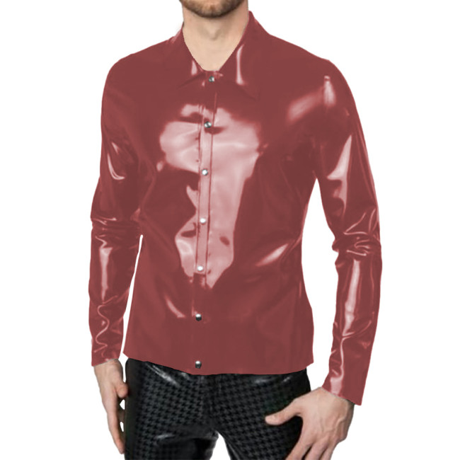 Mens Sexy Shiny Leather Shirt Glossy PVC Long Sleeve Male Blouse Wetlook Button-up Tops Nightclub Party Stage Performance Wear