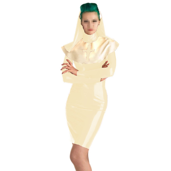 Sexy Latex Nun Outfit  with Headgear Long Sleeve Sister Uniform Halloween Cosplay Costumes Fancy Clothing 7XL Nun Dress