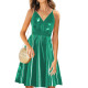 Lady Sexy Wetlook PVC Leather Slip Dress High Street Spaghetti Strap V Neck High Waist A-Line Dresses Party Knee-Length Clubwear