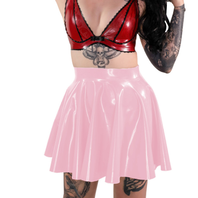 Hotties Party Mini Ruffle Skirts Wetlook Clubwear Glossy PVC Leather High Waist Short Flare Skirt Punk Girls Pole Dance Costume