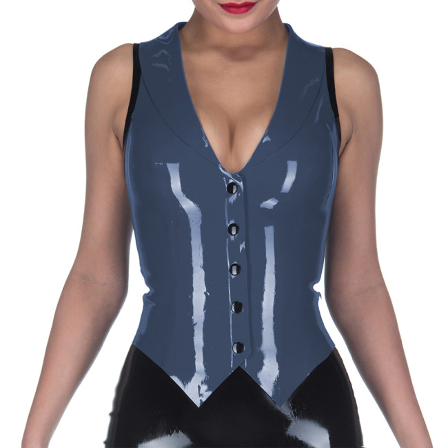 Gothic Women Waistcoat Sexy PVC Faux Leather Black Nightwear V- neck Patchwork Single Breasted Exotic Tanks Dancing Costumes 7XL
