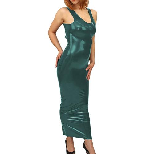 Sexy Night Club PVC Shiny Hollow Out Backless Long Pencil Dress Glossy Sleeveless Slim Ankle-length Dress Women's Party Vestidos