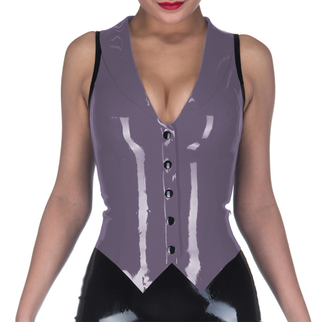 Gothic Women Waistcoat Sexy PVC Faux Leather Black Nightwear V- neck Patchwork Single Breasted Exotic Tanks Dancing Costumes 7XL