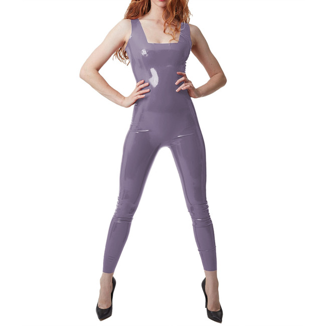 Womens Vinyl Sleeveless Jumpsuit Shiny PVC Nightclub Bodycon Rompers Sexy Party Cosplay Catsuit Moto Girls Back Zipper Bodysuit