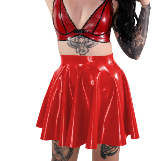 Hotties Party Mini Ruffle Skirts Wetlook Clubwear Glossy PVC Leather High Waist Short Flare Skirt Punk Girls Pole Dance Costume