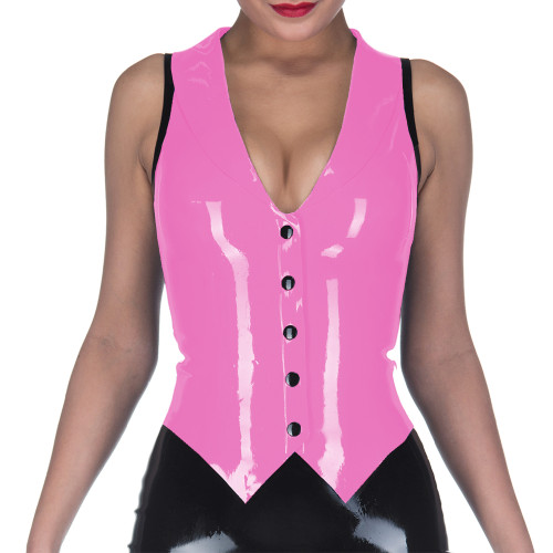 Gothic Women Waistcoat Sexy PVC Faux Leather Black Nightwear V- neck Patchwork Single Breasted Exotic Tanks Dancing Costumes 7XL