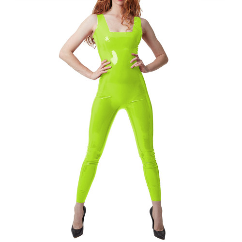 Womens Vinyl Sleeveless Jumpsuit Shiny PVC Nightclub Bodycon Rompers Sexy Party Cosplay Catsuit Moto Girls Back Zipper Bodysuit