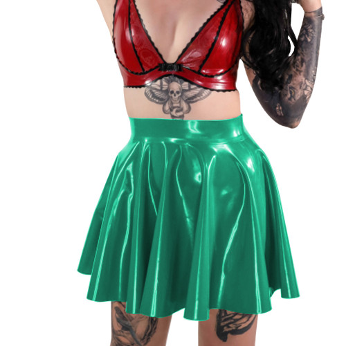 Hotties Party Mini Ruffle Skirts Wetlook Clubwear Glossy PVC Leather High Waist Short Flare Skirt Punk Girls Pole Dance Costume