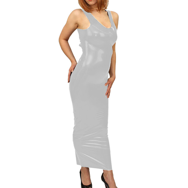 Sexy Night Club PVC Shiny Hollow Out Backless Long Pencil Dress Glossy Sleeveless Slim Ankle-length Dress Women's Party Vestidos