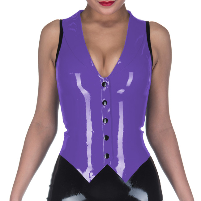 Gothic Women Waistcoat Sexy PVC Faux Leather Black Nightwear V- neck Patchwork Single Breasted Exotic Tanks Dancing Costumes 7XL