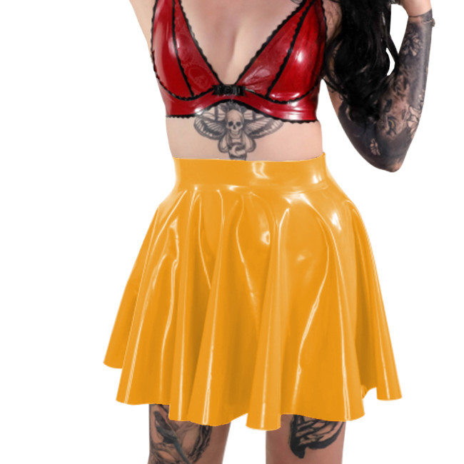 Hotties Party Mini Ruffle Skirts Wetlook Clubwear Glossy PVC Leather High Waist Short Flare Skirt Punk Girls Pole Dance Costume