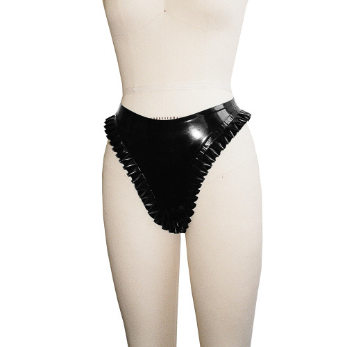 Wet Look PVC Leather Briefs High Waist Ruffles High Cut Panties Exotic Underwear Sissy Lingerie Nightclub Rave Party Pole Wear