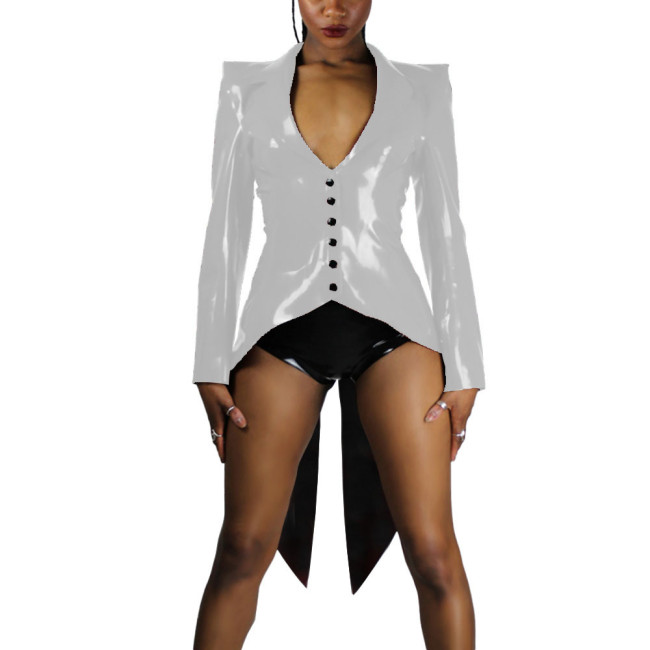 Glossy PVC Leather Long Sleeve Dovetail Jacket Women Halloween Cosplay Button-up Tailcoat Dress Carnival Party Tuxedo Clubwear